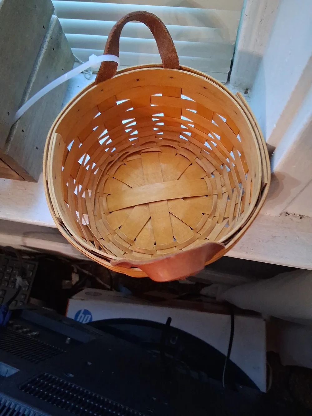 1998 Longaberger Natural Woven Basket with Brown Leather Handles